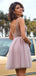 Sparkly V-neck A-line Sleeveless Tulle Short Homecoming Dresses Online, HD0669
