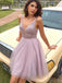 Sparkly V-neck A-line Sleeveless Tulle Short Homecoming Dresses Online, HD0669