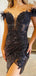 Sparkly Off Shoulder Mermaid Black Sequins Short Homecoming Dresses Online, HD0740