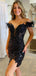 Sparkly Off Shoulder Mermaid Black Sequins Short Homecoming Dresses Online, HD0740