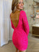 Sparkly V-neck Long Sleeves Sequins Mermaid Short Homecoming Dresses Online, HD0741