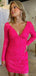 Sparkly V-neck Long Sleeves Sequins Mermaid Short Homecoming Dresses Online, HD0741