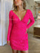 Sparkly V-neck Long Sleeves Sequins Mermaid Short Homecoming Dresses Online, HD0741