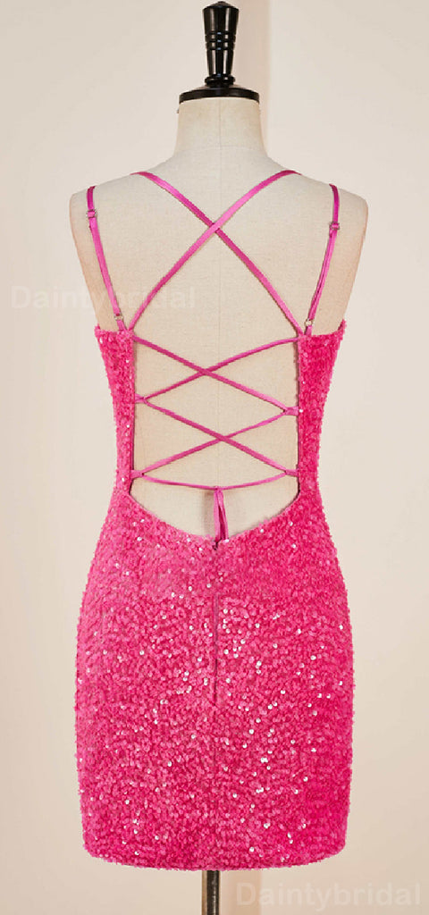 Sparkly Spaghetti Straps V-neck Mermaid Sequins Short Homecoming Dresses Online, HD0736