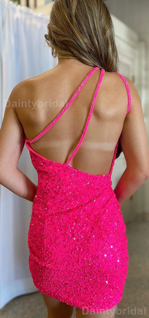 Sparkly One Shoulder Sleeveless Sequins Mermaid Short Homecoming Dresses Online, HD0742