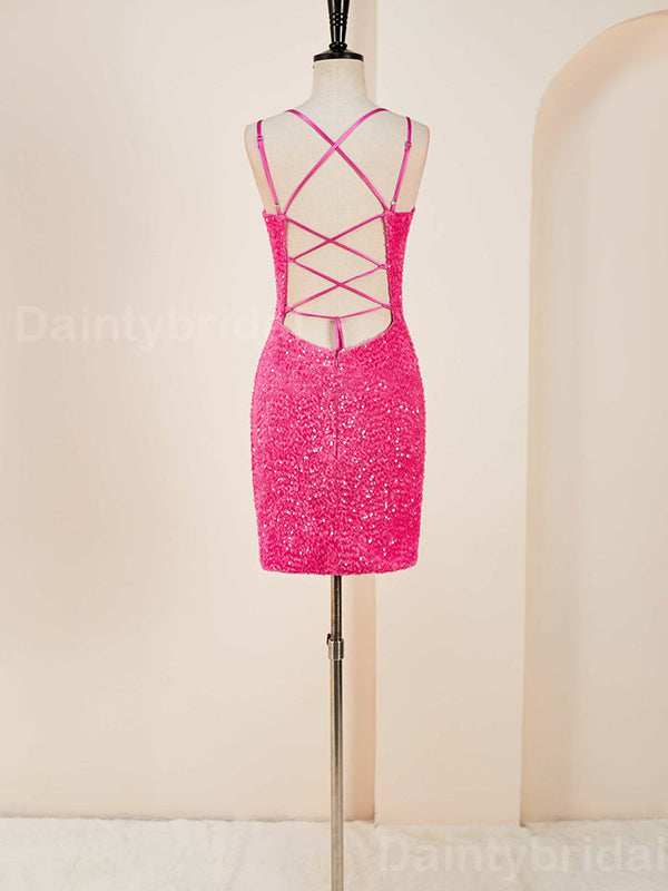 Sparkly Spaghetti Straps V-neck Mermaid Sequins Short Homecoming Dresses Online, HD0736