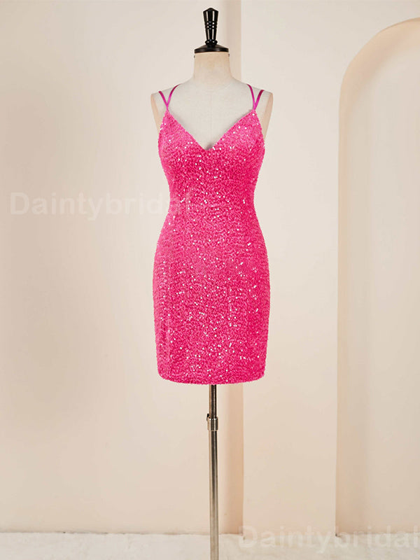 Sparkly Spaghetti Straps V-neck Mermaid Sequins Short Homecoming Dresses Online, HD0736