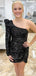 Sparkly One Shoulder Long Sleeves V-neck Mermaid Short Homecoming Dresses Online, HD0726