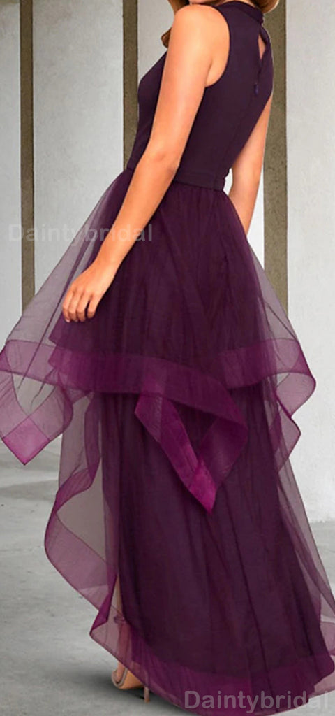 Elegant Halter Sleeveless A-line Tulle High Low Evening Prom Dress Online, OL052