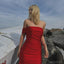 Elegant Off Shoulder Mermaid Satin Red Long Bridesmaid Dresses Online, BG772