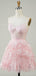 Elegant Spaghetti Straps A-line Tulle Applique Blush Short Homecoming Dresses Online, HD0704