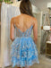 Gorgeous Spaghetti Straps A-line Applique V-neck Blue Short Homecoming Dresses Online, HD0681