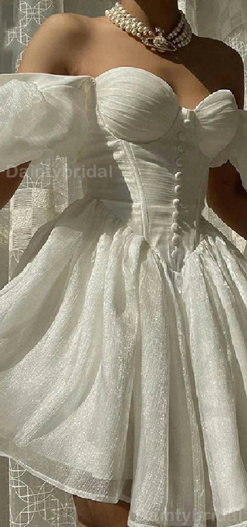 Elegant Off Shoulder A-line Organza Ivory Short Homecoming Dresses Online, HD0689