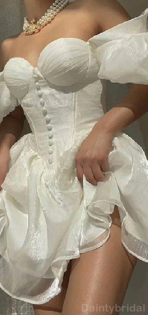 Elegant Off Shoulder A-line Organza Ivory Short Homecoming Dresses Online, HD0689
