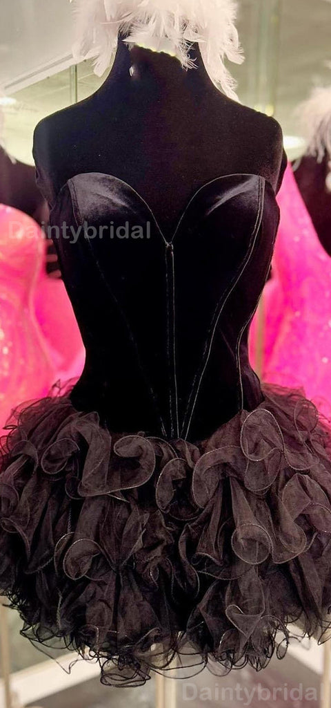 Elegant Sweetheart Velvet Black Tulle Short Homecoming Dresses Online, HD0738