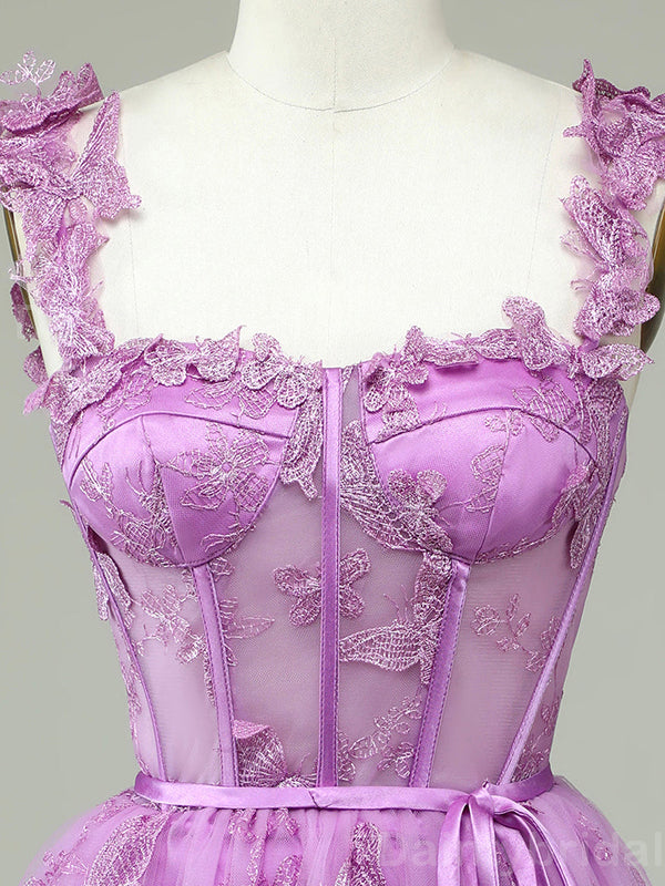 Elegant Spaghetti Straps A-line Tulle Applique Short Homecoming Dresses Online, HD0706