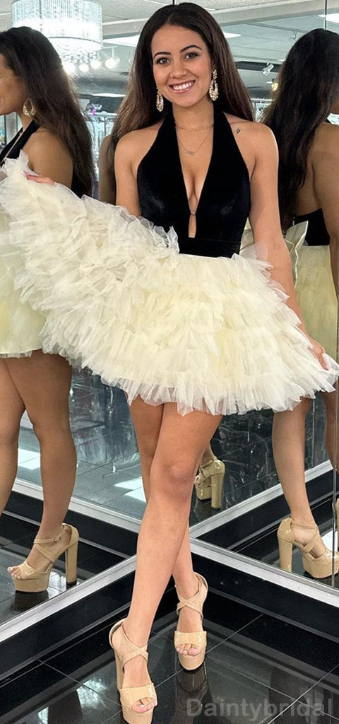 Sexy A-line Halter V-neck Tulle Short Homecoming Dresses Online, HD0728