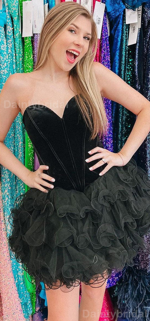 Elegant Sweetheart Velvet Black Tulle Short Homecoming Dresses Online, HD0738