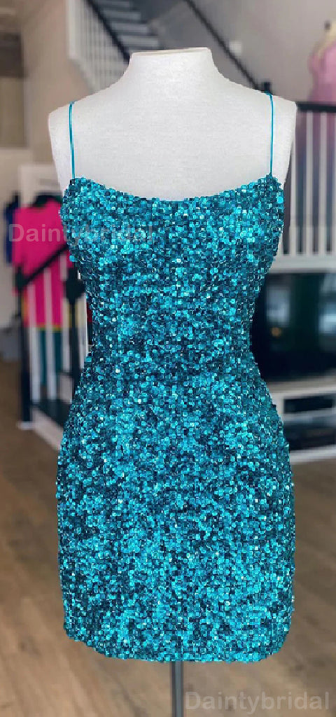 Sparkly Spaghetti Straps Mermaid Sequins Short Homecoming Dresses Online, HD0691