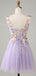 Elegant Spaghetti Straps A-line Tulle Applique Flowers Short Homecoming Dresses Online, HD0707
