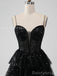 Sparkly Spaghetti Straps V-neck Black Sequins Short Homecoming Dresses Online, HD0708
