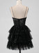 Sparkly Spaghetti Straps V-neck Black Sequins Short Homecoming Dresses Online, HD0708