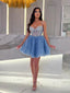 Gorgeous Spaghetti Straps A-line Applique V-neck Blue Short Homecoming Dresses Online, HD0682