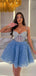 Gorgeous Spaghetti Straps A-line Applique V-neck Blue Short Homecoming Dresses Online, HD0682