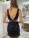 Sparkly V-neck Mermaid Sequins Black Short Homecoming Dresses Online, HD0746