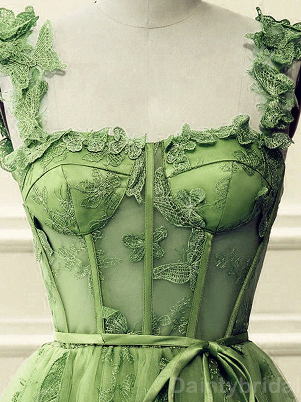 Elegant Straps A-line Tulle Green Short Homecoming Dresses Online, HD0666