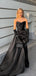 Elegant V-neck Mermaid Satin Side Slit Black Long Bridesmaid Dresses Online, BG776