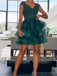 Elegant V-neck A-line Tulle Short Dark Green Homecoming Dresses Online, HD0667
