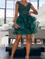 Elegant V-neck A-line Tulle Short Dark Green Homecoming Dresses Online, HD0667