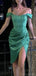 Elegant Off Shoulder Mermaid Side Slit Mermaid Satin Short Homecoming Dresses Online, HD0663