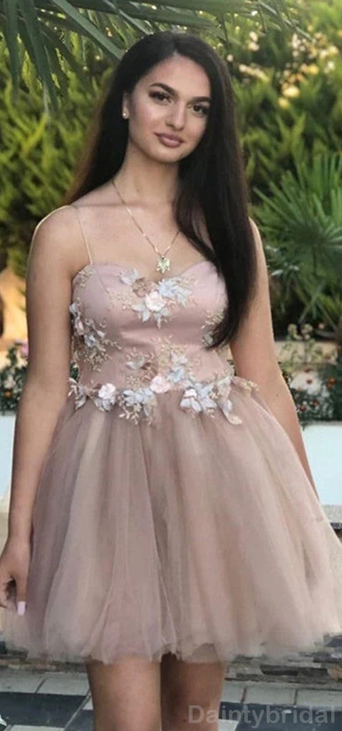 Elegant Spaghetti Straps A-line Tulle Short Homecoming Dresses Online, HD0661