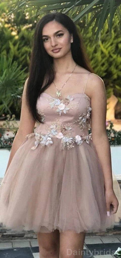 Elegant Spaghetti Straps A-line Tulle Short Homecoming Dresses Online, HD0661