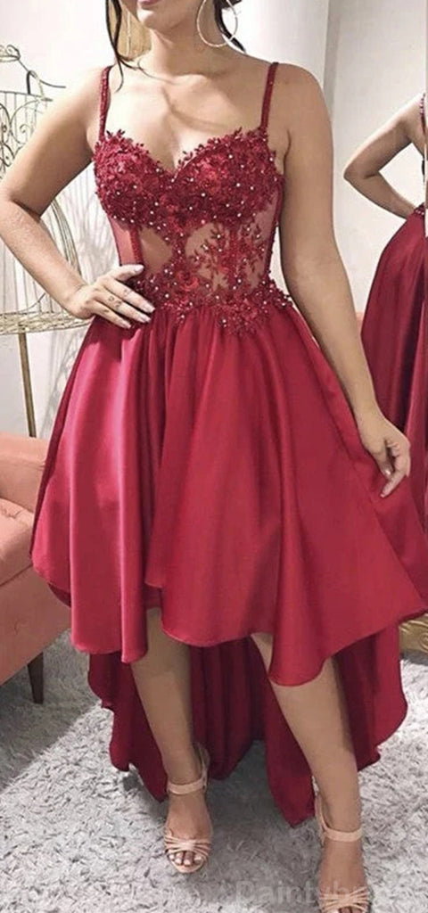 Sexy Spaghetti Straps Illusion Short Satin Homecoming Dresses Online, HD0660