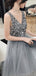 Sparkly V-neck A-line Sequins Tulle Grey Short Homecoming Dresses Online, HD0657