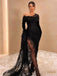 Sexy Long Sleeves OFF the Shoulder Mermaid Black Lace Evening Prom Dresses, OL016