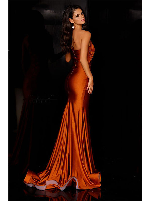 Sexy One Shoulder Mermaid Side Slit Purple Evening Prom Dresses Online, OL018