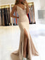 Sexy Spaghetti Straps Mermaid V-neck Side Slit Jersey Taupe Long Evening Prom Dress Online, OL023