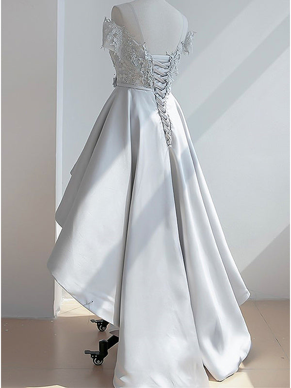 Elegant Off the Shoulder Applique Satin White Homecoming Dresses Online, HD0601