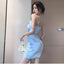 Elegant Spaghetti Straps Straight Neck Mermaid Short Blue Homecoming Dresses Online, HD0616