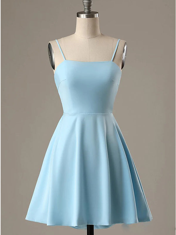 Simple Spaghetti Straps Short Light Blue Back To School Dress Homecoming Dresses Online, HD0626