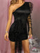 Sparkly One Shoulder Long Sleeve Black Tulle Back To School Dress Homecoming Dresses Online, HD0630
