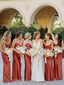 Simple Spaghetti Straps Mermaid Satin Rust Bridesmaid Dresses, BG383
