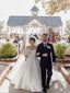 Gorgeous Off the Shoulder A-line Satin Long Wedding Dress with Trailing, WD0526