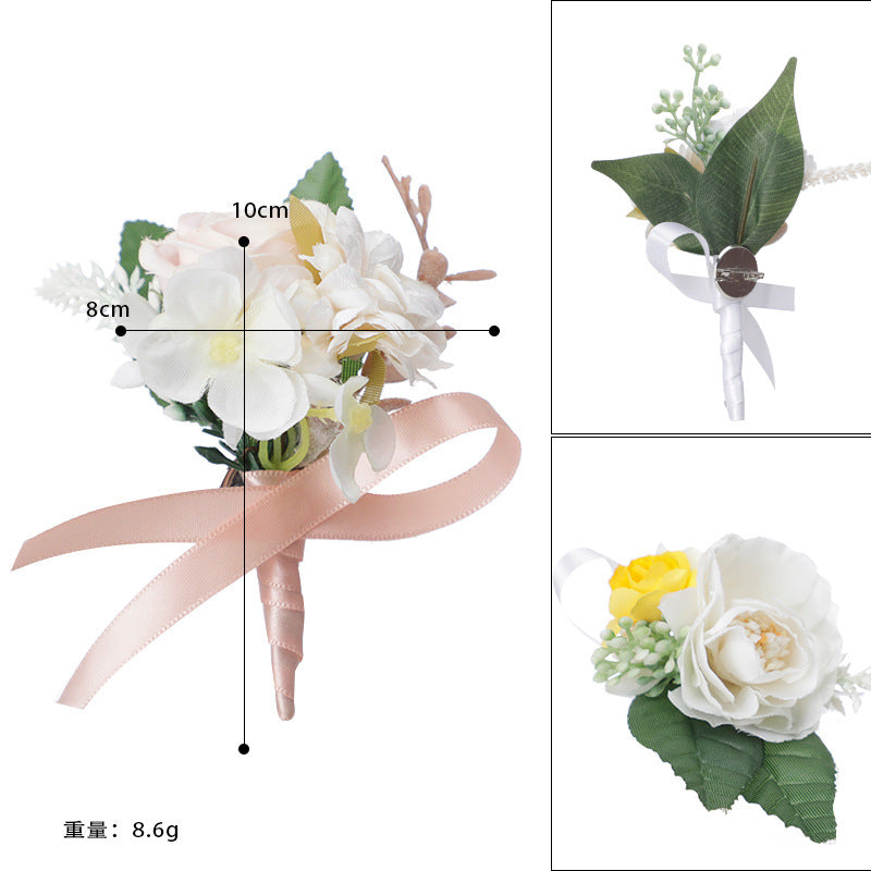 Wedding Men Boutonniere Groomsman Brooch Mori Flowers Green Leaves, CG6691