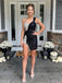 Sparkly Black White Spaghetti Straps Sequin Short Homecoming Dresses, HD0638