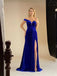 Elegant One Shoulder Mermaid Side Slit Velvet Prom Dresses Online, OL991